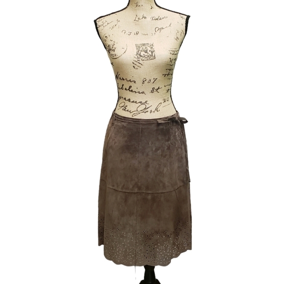 Suede Mizrahi Skirt Brown Size 10 Bow Detail Isaac Mizrahi - Picture 10 of 12